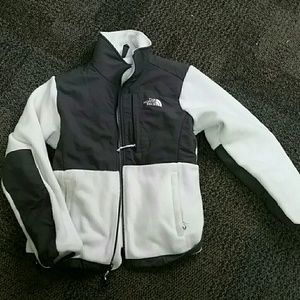 White and gray northface sweater