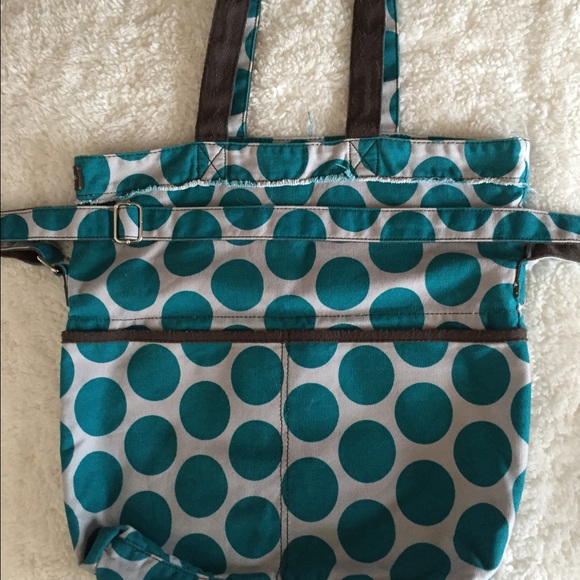 31 Retro Metro Fold Over Teal & White Mod Dot Bag