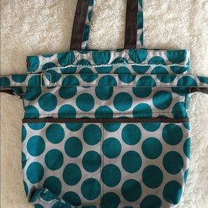 31 Retro Metro Fold Over Teal & White Mod Dot Bag