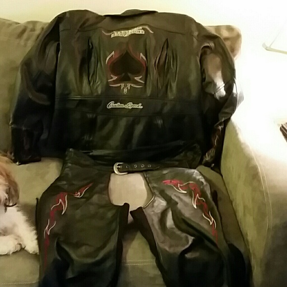 Harley Davidson leathers. Coat and matching chaps.
