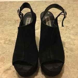 Steve Madden Black Suede Sling Back Wedges
