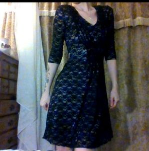 Black and pink lace 3/4 sleeve dress