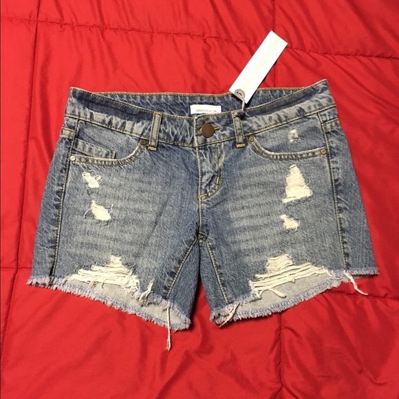 Distressed denim shorts