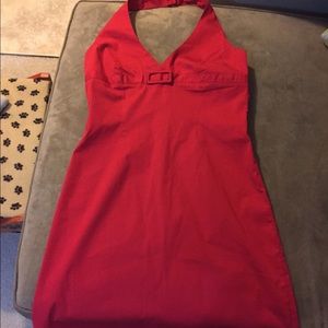 Red halter dress