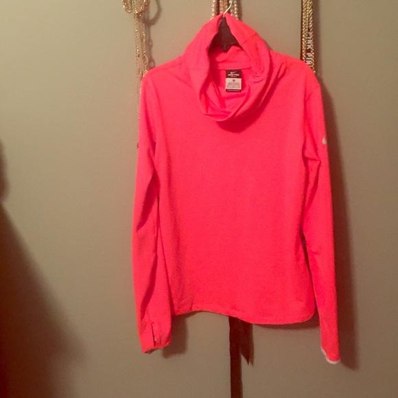 Bright pink nike pro cowl neck running shirt