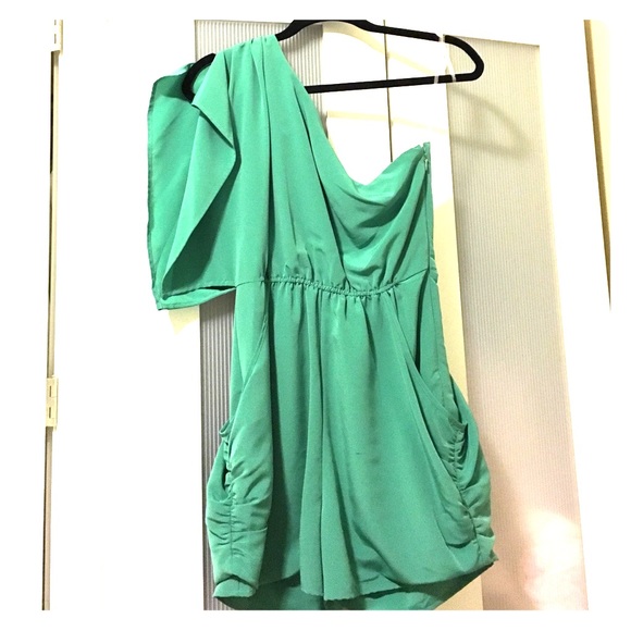 One shoulder draped romper