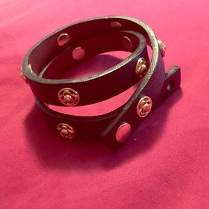 Black leather like wrap bracelet