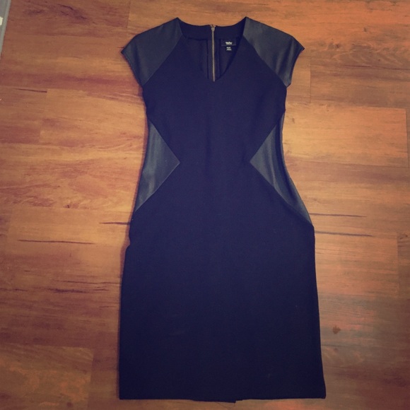 Faux leather panel dress