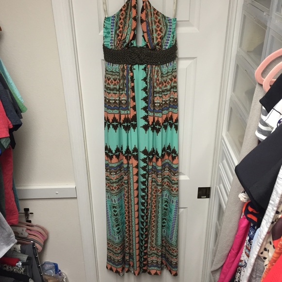 ❌SOLD❌Halter Maxi dress with Brown Belt