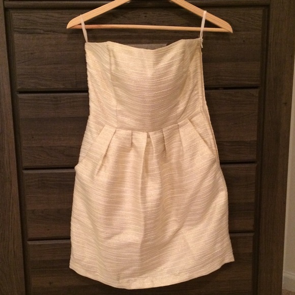 Cream and gold strapless dress