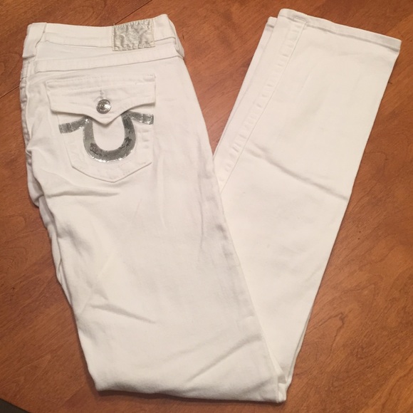 White True Religion Jeans with Silver Sequence
