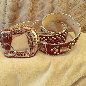 BB Simon Schwarovski cowhide belt