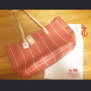 COACH Legacy Ticking Stripe PVC Zip Top Med Tote