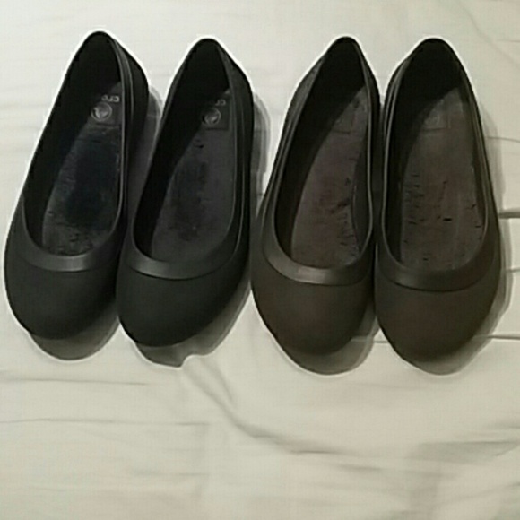 One pair black crocs (brown not included)
