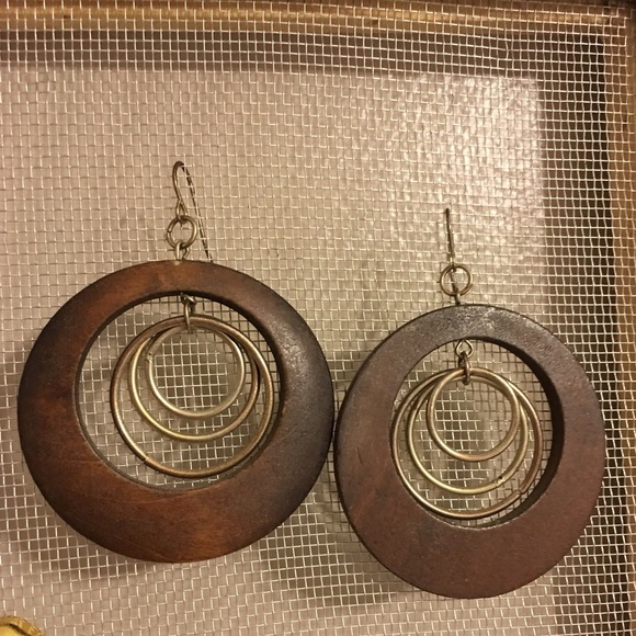 Wooden & silver hoop earrings