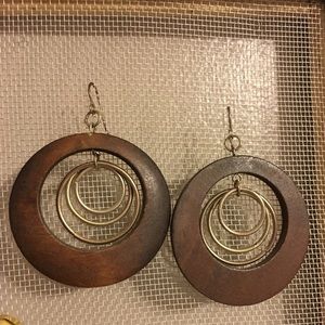 Wooden & silver hoop earrings