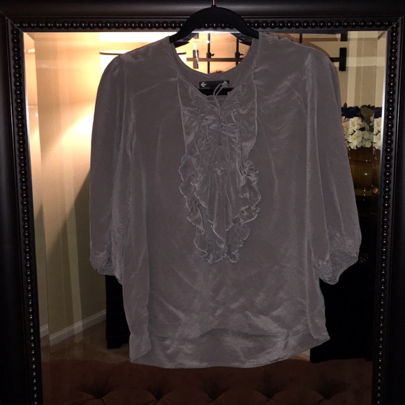 Grey Silk Blouse 3/4 Sleeve Corset Detail - Picture 1 of 3