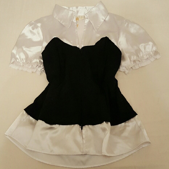 Black and White Satin Corset Blouse