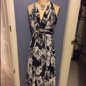 White House Black Market floor length halter gown