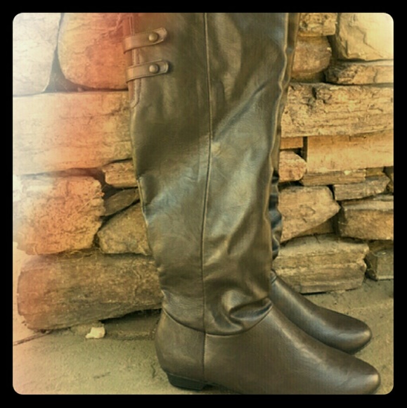 Brown faux leather boots