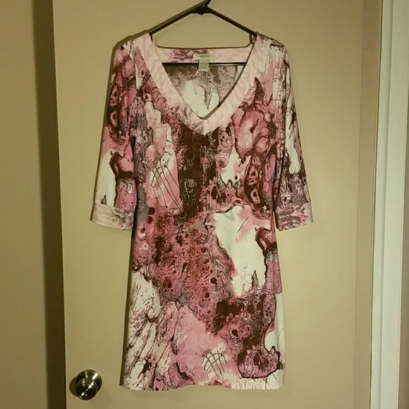 SOLD VERTIGO pink and white abstract dress