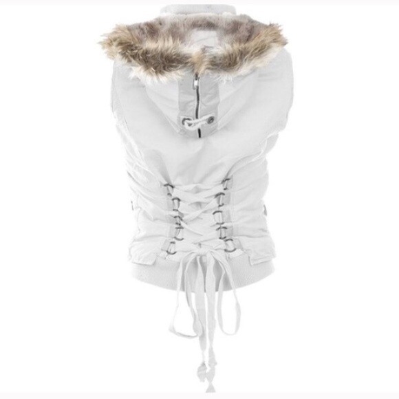 Woven Vest with Detachable Fur Hood - Picture 2 of 3