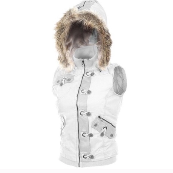 Woven Vest with Detachable Fur Hood - Picture 3 of 3