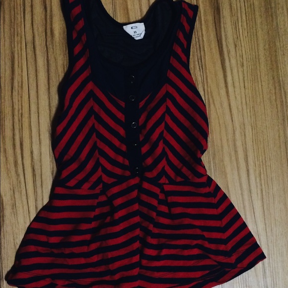 Urban red and navy pinstripe mesh peplum top!