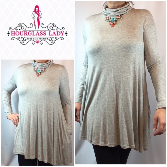 Hourglass Lady Tops - Plus 2X 💕 Heather Grey Turtleneck Aline Dress