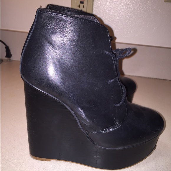 TopShop black wedge leather booties