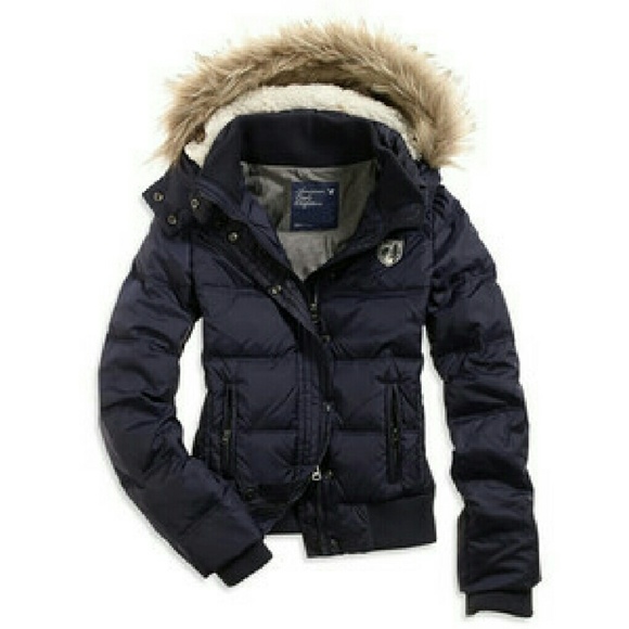 American eagle puffer coat with fur lining