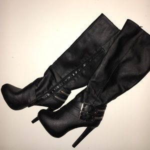 Tall black boots with 5" heel