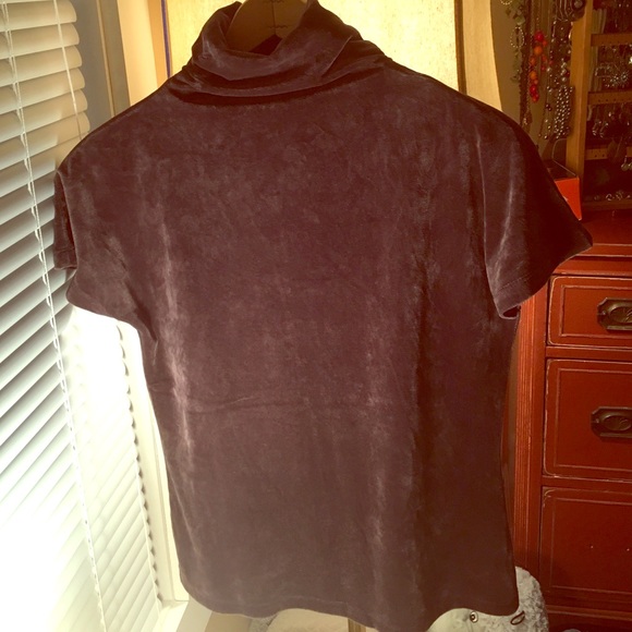 Velour mock neck blouse, brown - size small