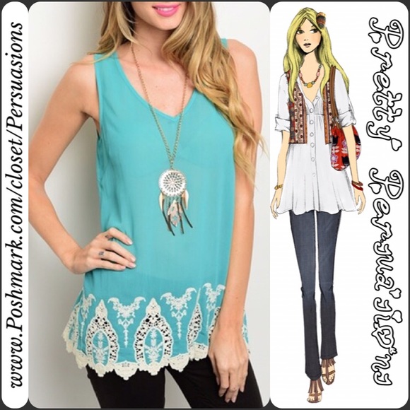 SOLD OUT 🌻 NWT Jade Sleeveless Crochet Trim Top - Picture 2 of 3