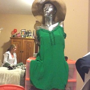 Green silk dress.