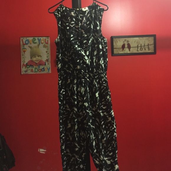 Black & white plunging jumpsuit