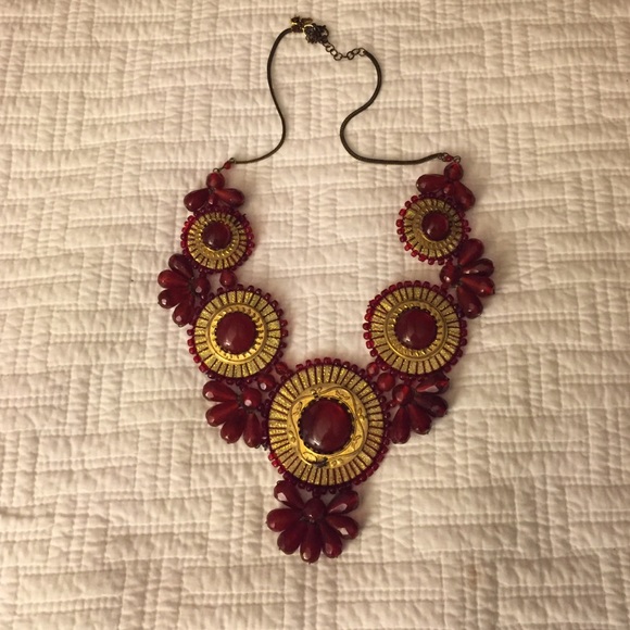 Red & Gold Statement Bib/Scarf Necklace