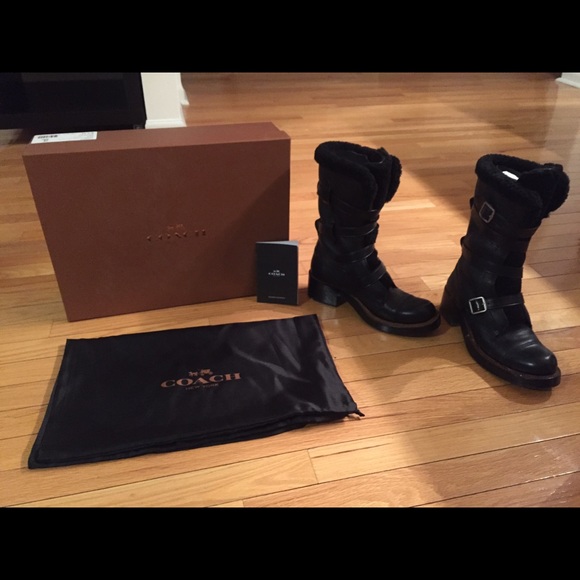 Women's Black Coach Moto Boots size 8.5