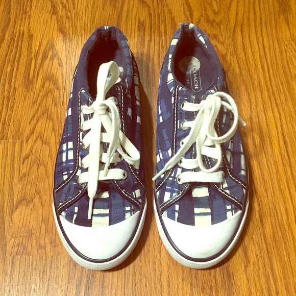 Coach Shoes - COACH BLUE WHITE BARRETT PLAID SNEAKERS
