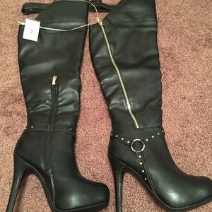 Thigh high black with gold accents boots