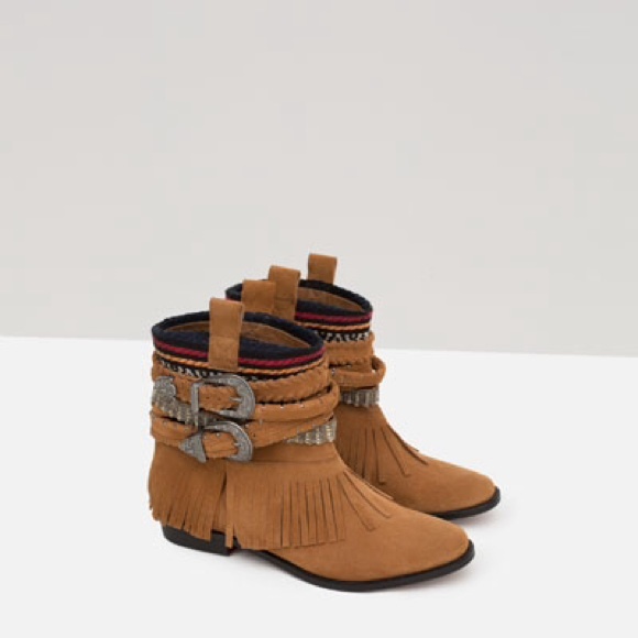 Zara Fringe Flat Ethnic Ankle Boots - Picture 3 of 3