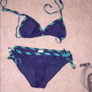 Blue and green roped bikini