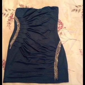 Dark teal strapless dress