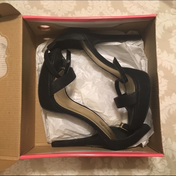 Black open toe heels with adjustable strap