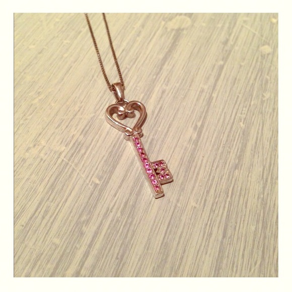 Sterling Silver & Pink Topaz Key Necklace