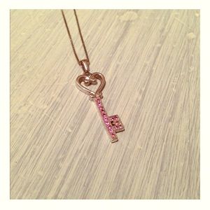 Sterling Silver & Pink Topaz Key Necklace