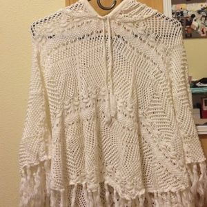 White Crochet Hooded Poncho