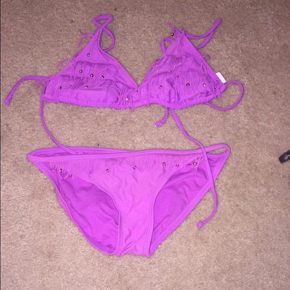Purple fringed bikini