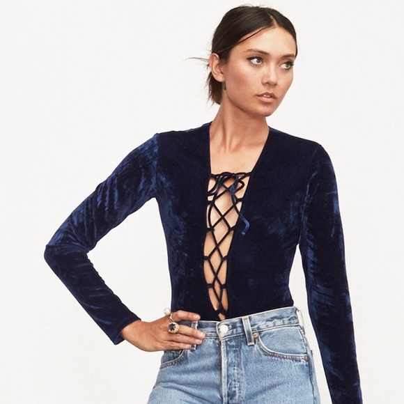 Reformation Other - Reformation Avalon bodysuit in blue velvet