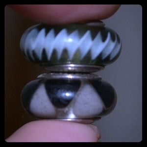 Pandora Black and White Glass Charms, Pair.
